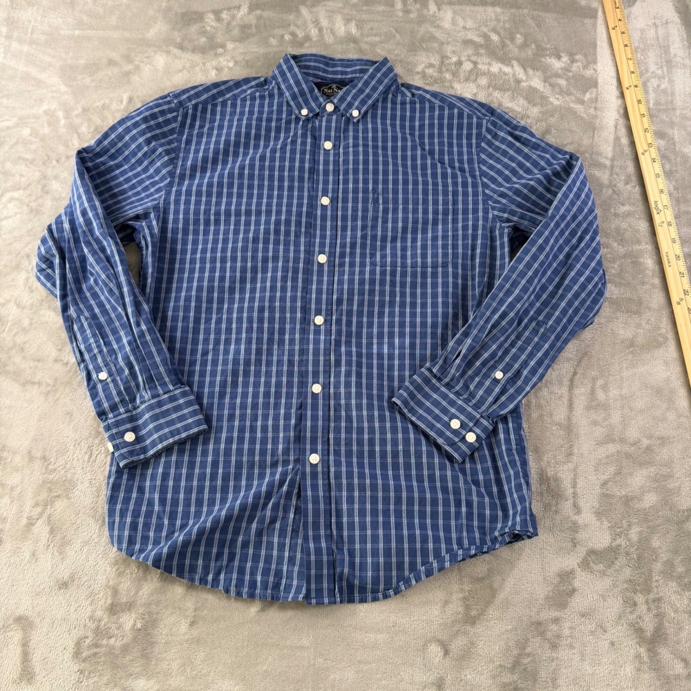 Nat Nast Luxury‎ Originals Mens Blue Plaid Cotton Button Down Shirt Size M